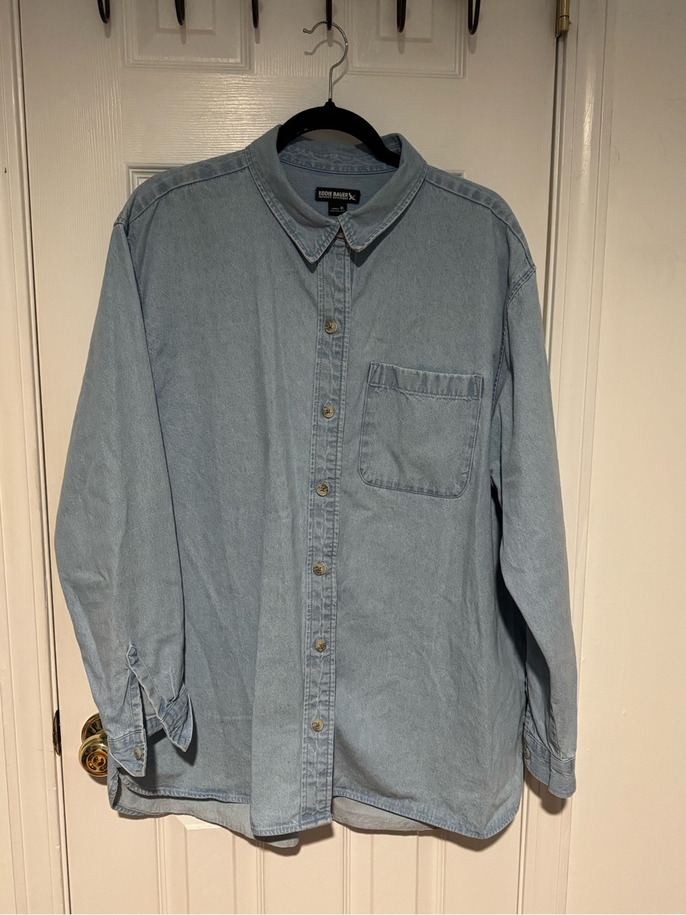 Eddie Bauer Ladies Light Denim Heavyweight Tunic Denim Button-Up Shirt XL
